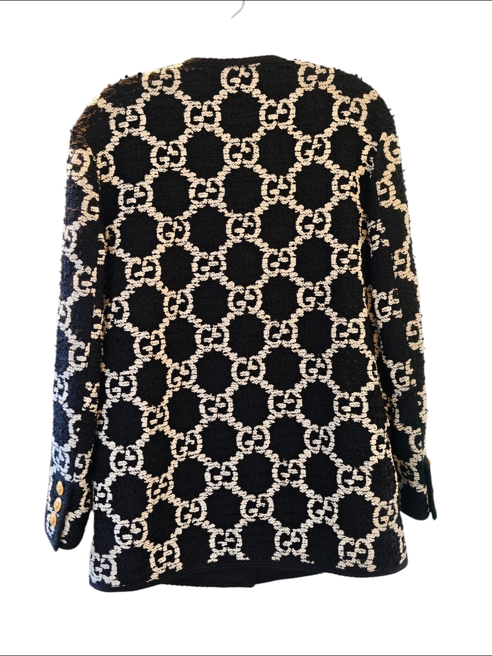 Gucci Black & White GG Tweed Coat with Gold Buttons - Picture 2 of 9